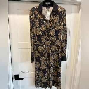 Brooks Brothers, long sleeve collar, Paisley dress brown size small